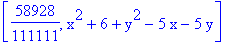 [58928/111111, x^2+6+y^2-5*x-5*y]